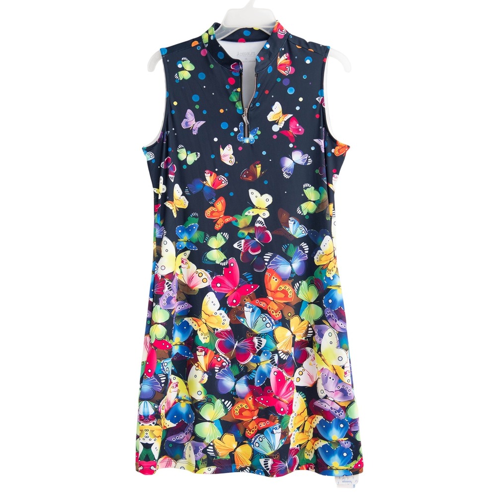 AceGolfs Sz M Golf Dress NWT Colorful Butterfly Print UPF 50+ Athleisure Sporty